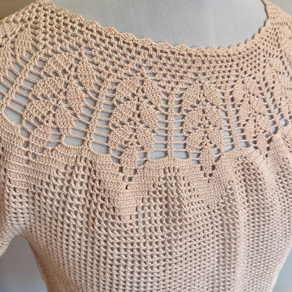 Vintage 50s/60s Cream Crochet Pineapple Lace Cottagecore Blouse - Picture 5 of 5